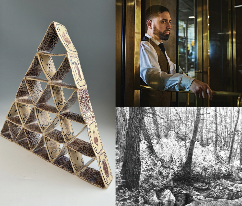 Artworks awarded Gold Keys, clockwise from the left: Dunckel ’26, Shin ’25, Chen ’26.